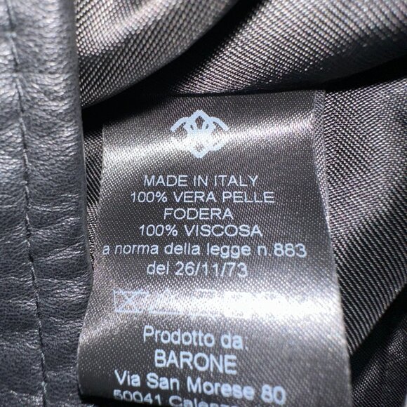 Barone 100% Leather Black Moto Bikercore Zipper Jacket Small Italian Italy - Picture 6 of 6